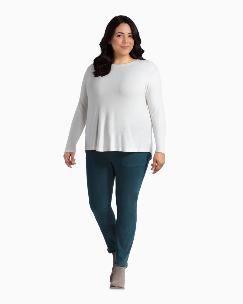 Plus size model with rectangle body shape wearing Mirian Laced-Back Tee by Downing Studio | Dia&Co | dia_product_style_image_id:112338